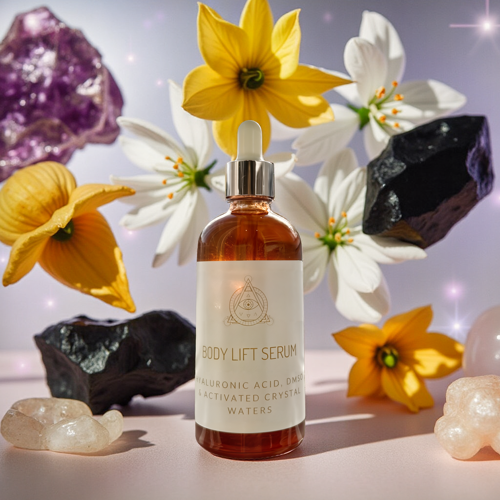 Body Lift Serum infused with crystal frequencies for skin tightening and EMF defense